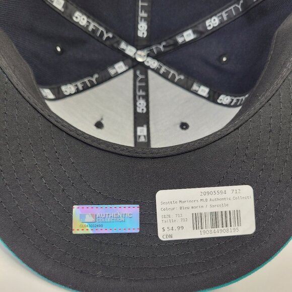 MLB New Era Seattle Mariners 7 1/2 Navy Blue/Teal Fitted Cap - Picture 8 of 9